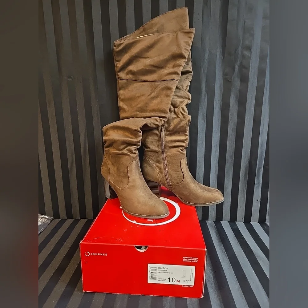 Journee Collection Women US 7 Or 10 Kaison Thigh High Boots Faux Suede Chocolate - Picture 3 of 16